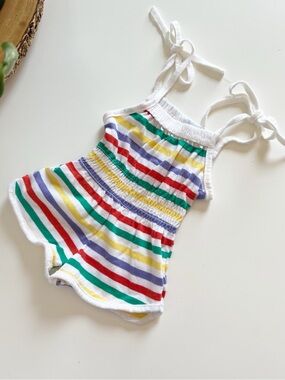 Vintage Carrots Retro Rainbow Stripe Beach Shortie Romper